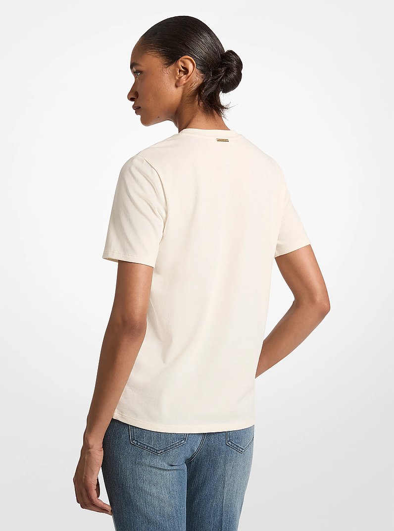 Embellished Printed Cotton Jersey T-Shirt in BONE | Michael Kors