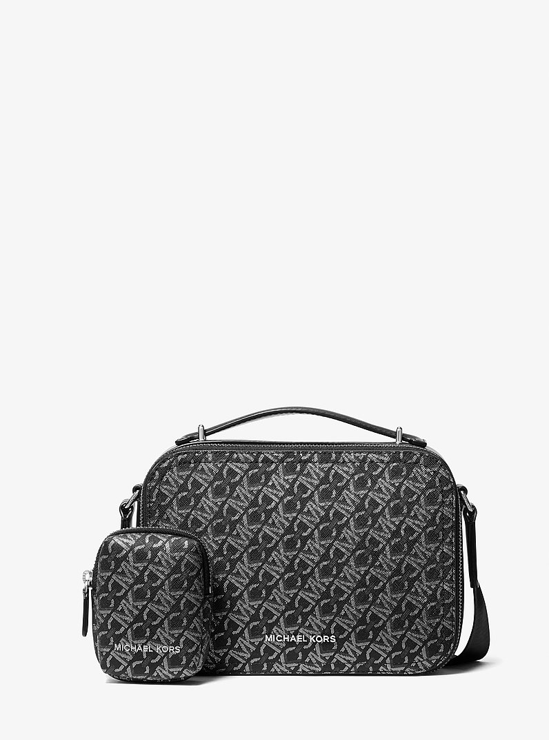 Hudson Empire Monogram Crossbody Bag in BLACK/SILVER | Michael Kors