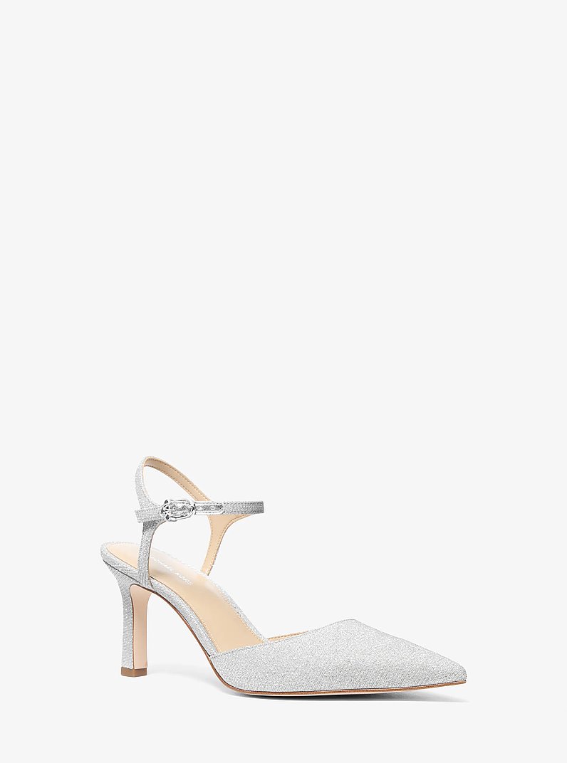 Amara Glitter Chain Mesh Mid Pump in SILVER | Michael Kors