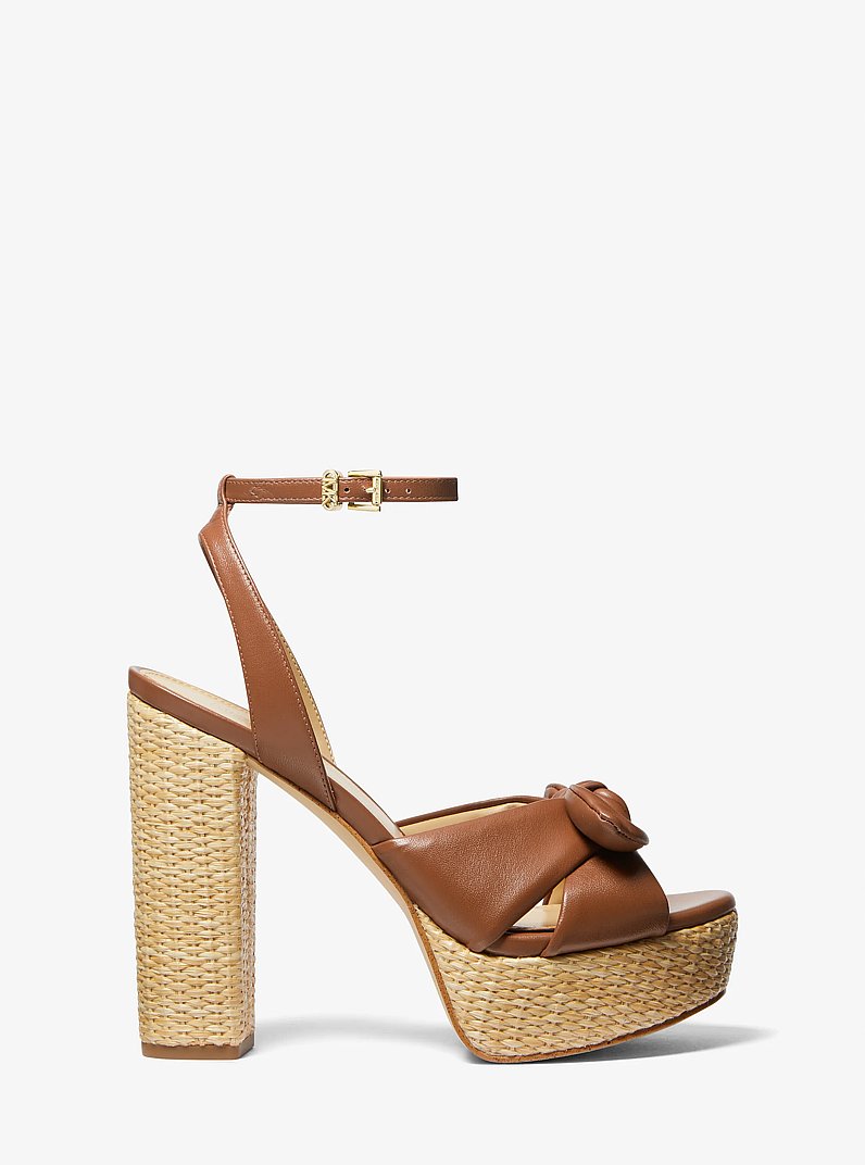 Sadie Leather Platform Sandal in LUGGAGE | Michael Kors