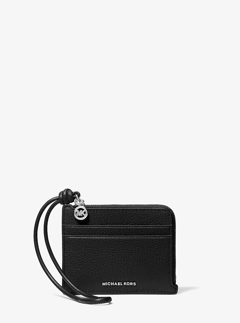 Jet Set Small Pebbled Leather Card Case Wristlet in BLACK | Michael Kors
