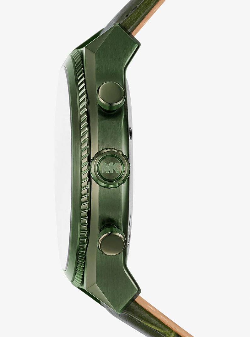 Oversized Panorama Olive-Tone and Crocodile Embossed Leather Watch in OLIVE | Michael Kors