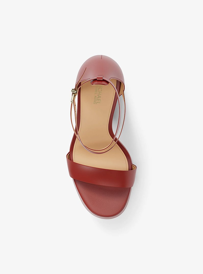 Cami Leather Platform Sandal in CRIMSON | Michael Kors