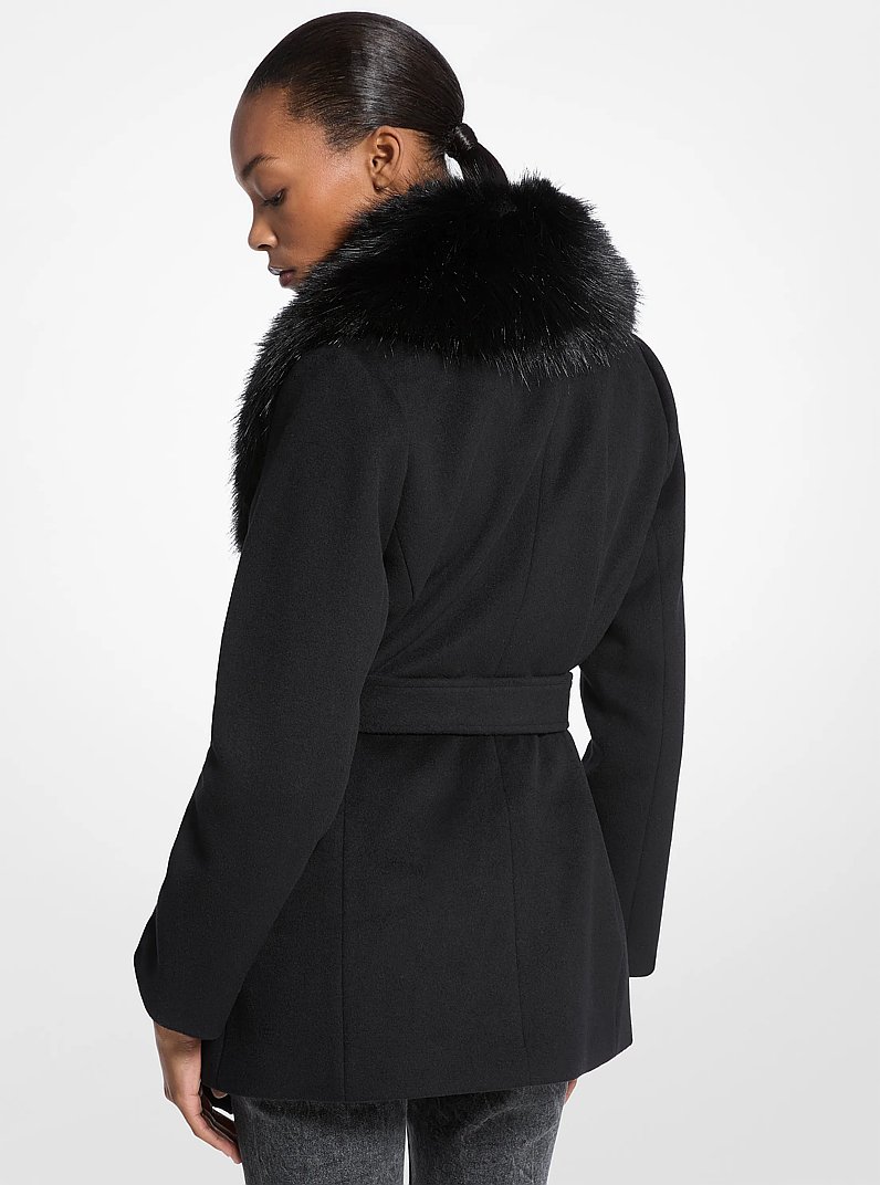 Faux Fur Trim Wool Blend Coat in BLACK | Michael Kors