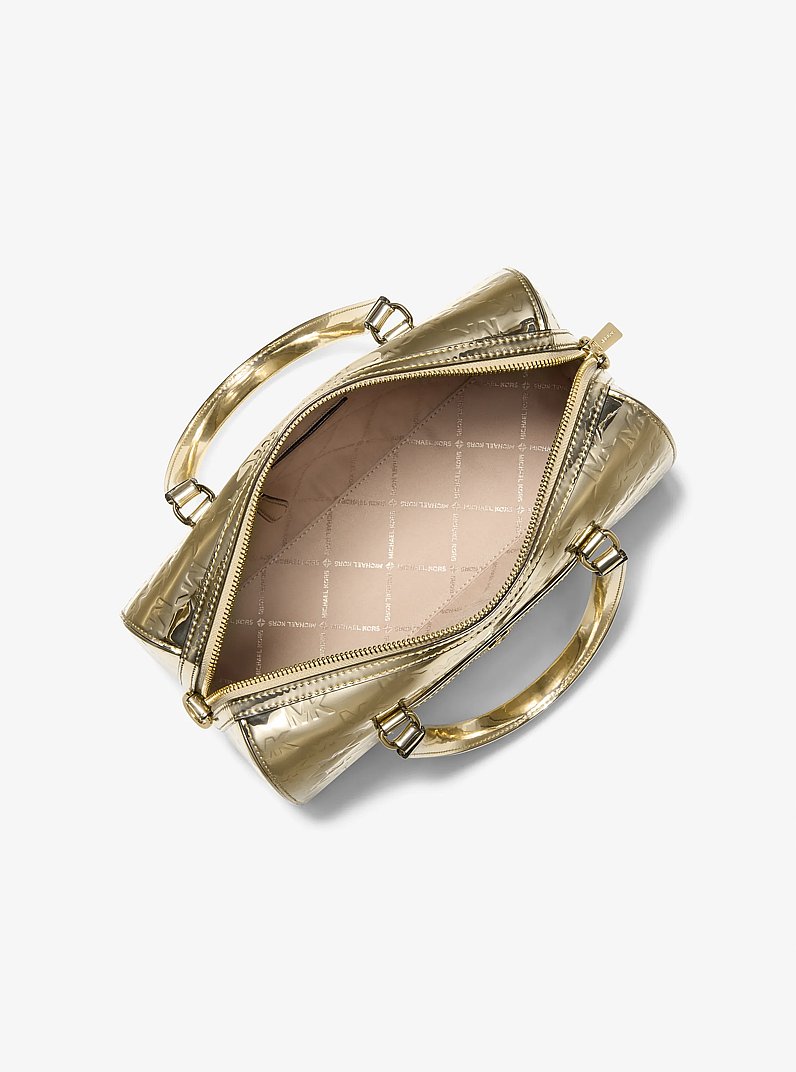 Jet Set Medium Metallic Logo Debossed Satchel in PALE GOLD | Michael Kors