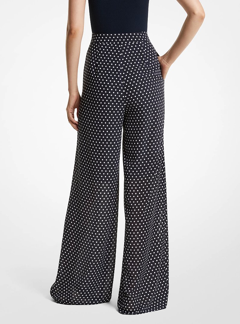 Polka Dot Georgette Wide-Leg Trousers in MIDNIGHTBLUE | Michael Kors