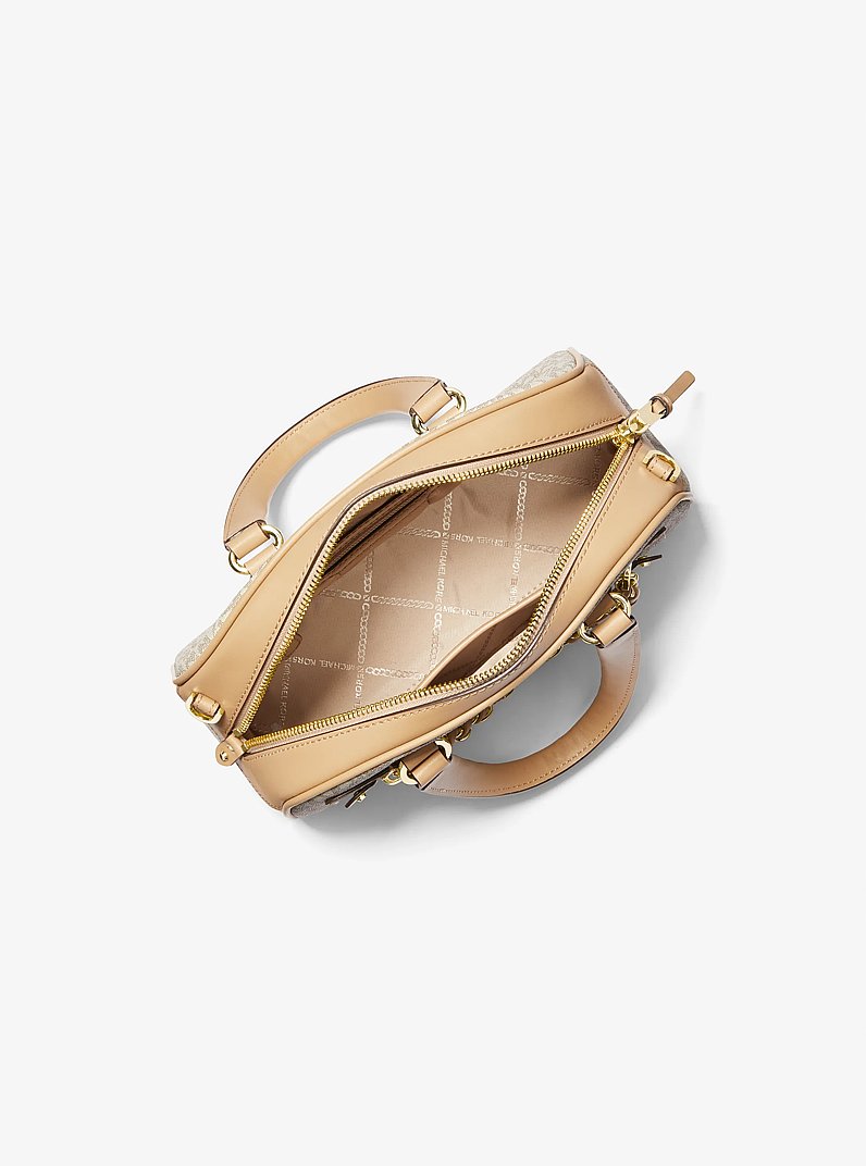 Williamsburg Small Logo Stripe Satchel in VANILLA COMBO | Michael Kors