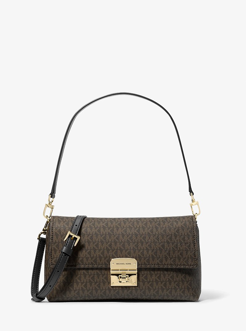 Bolso de hombro Addie mediano transformable con logotipo in MARR&Oacute;N/NEGRO | Michael Kors