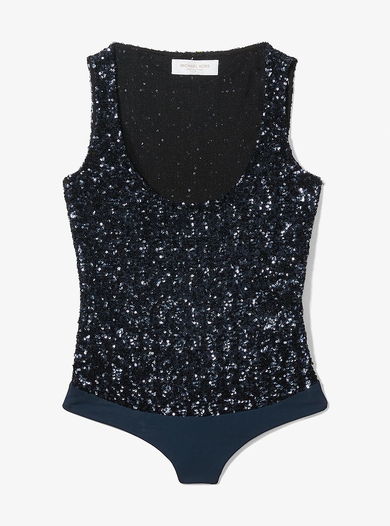 Body de tul el&aacute;stico con lentejuelas y escote en U in AZUL MARINO | Michael Kors