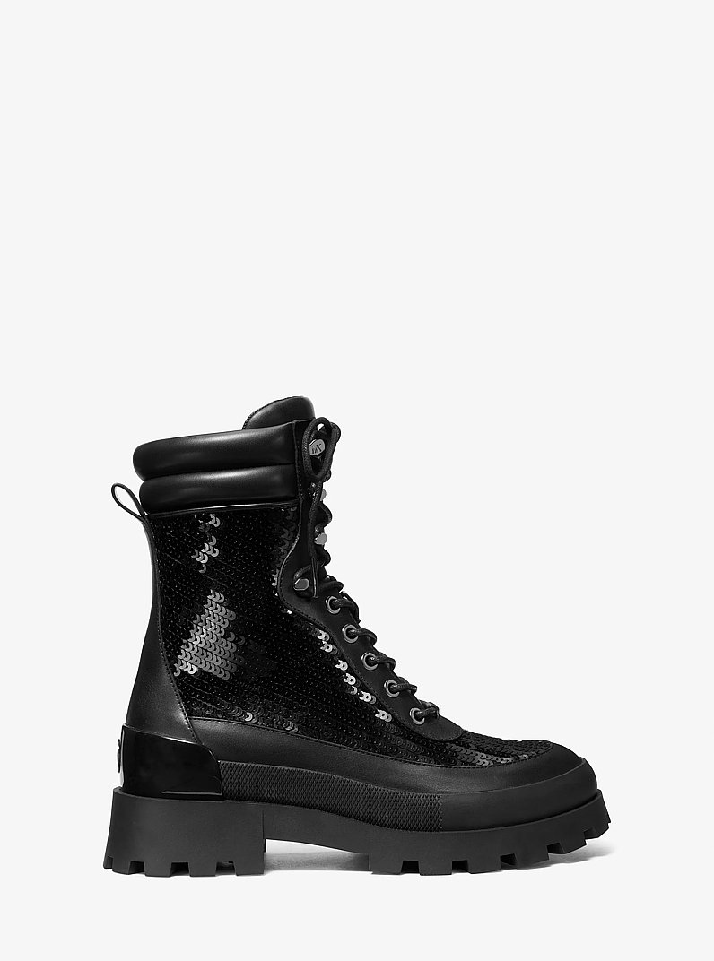 Rowan Embellished Leather Lace-Up Boot in BLACK | Michael Kors