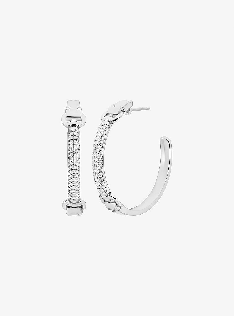 Pav&eacute; Horsebit Hoop Earrings in PLATEADO | Michael Kors