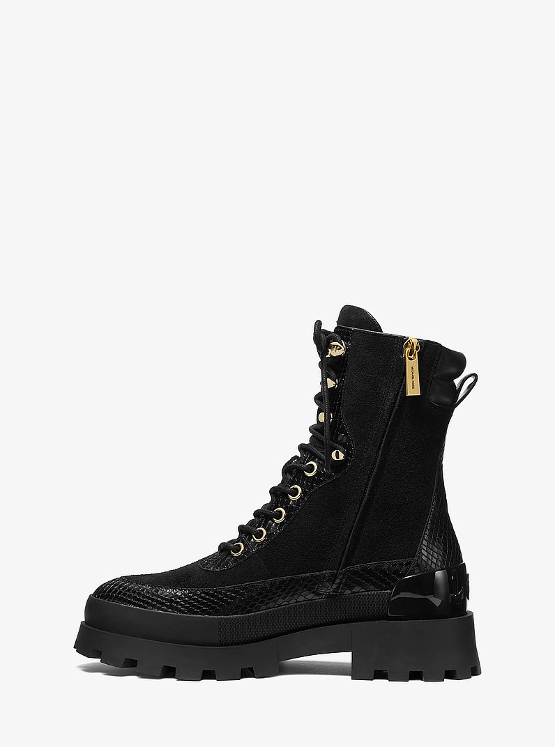 Bota Rowan de ante y piel con motivo de serpiente en relieve