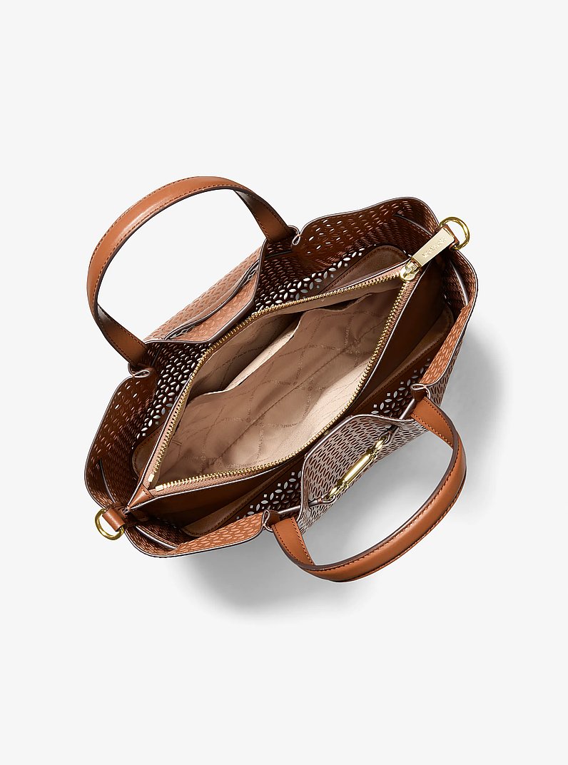 Carson Medium Floral Laser Cut Satchel in LUGGAGE - Sale | Michael