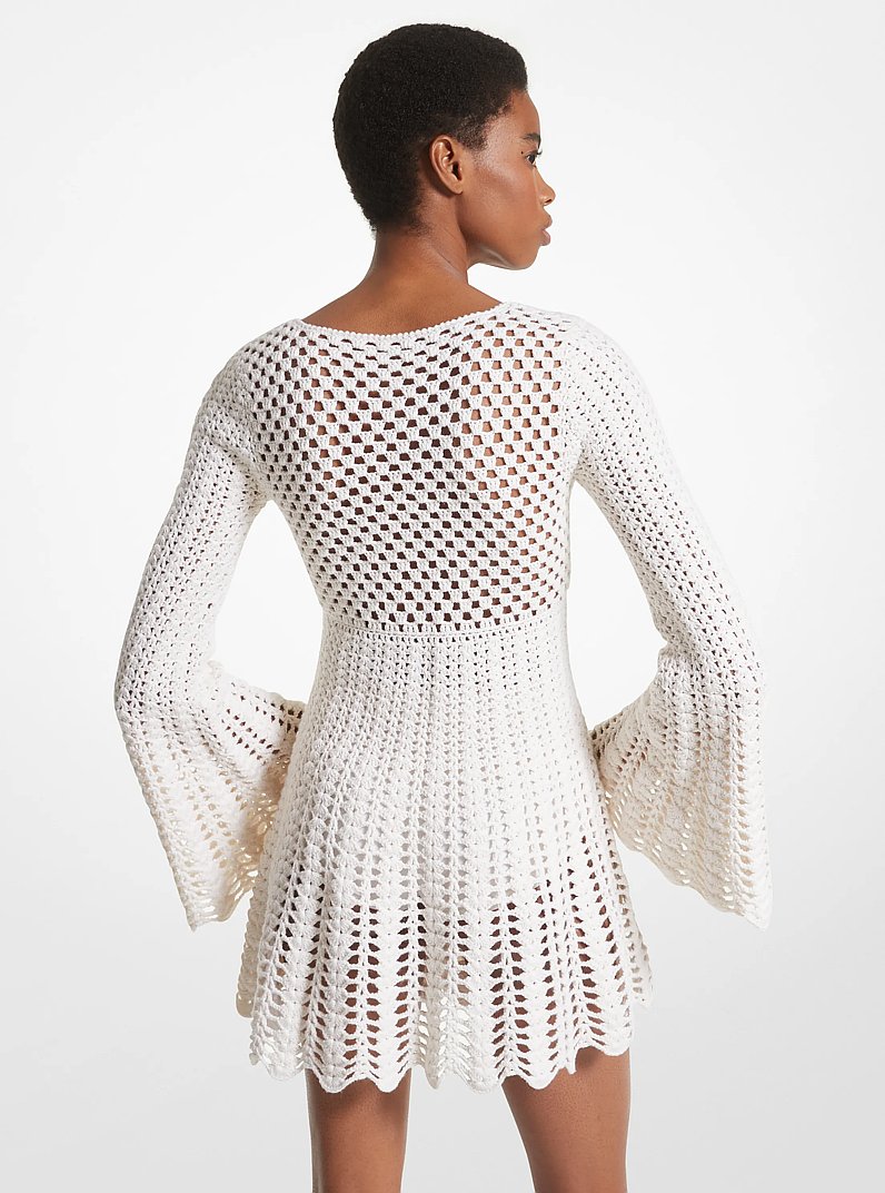 Hand-Crocheted Cotton and Cashmere Dress in OPTIC WHITE | Michael Kors