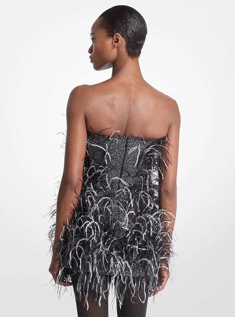 Vestido de tweed con plumas bordadas a mano in NEGRO/VAINILLA | Michael Kors