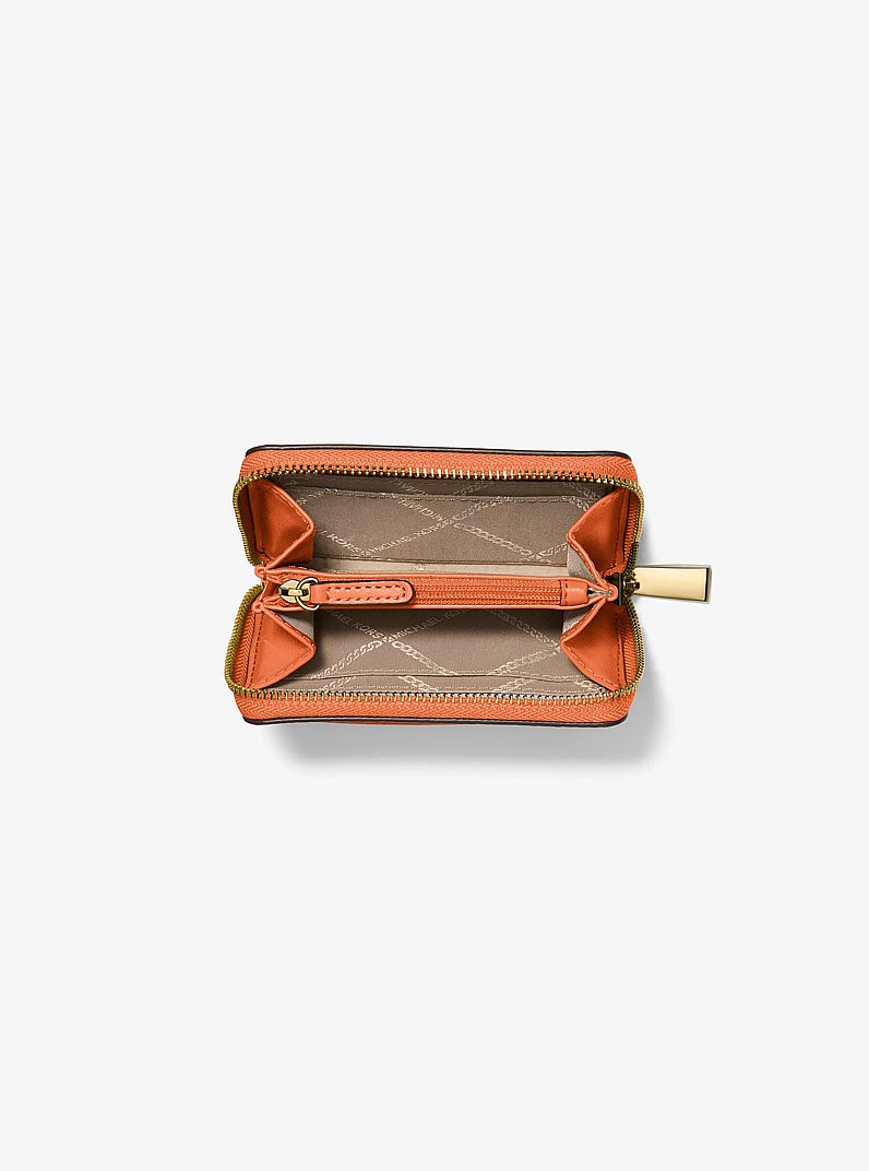 Jet Set Small Pebbled Leather Zip-Around Card Case in ORANGE PUNCH | Michael Kors