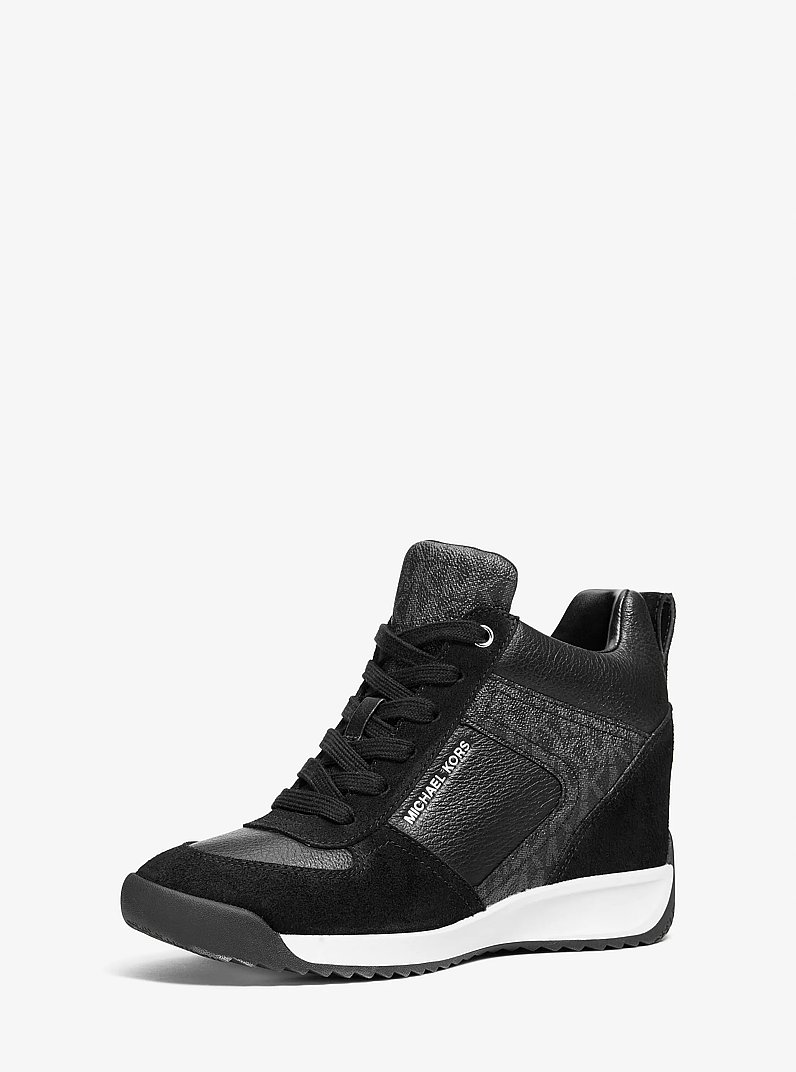 Nikko S2 Suede and Leather Wedge Trainer in BLACK | Michael Kors