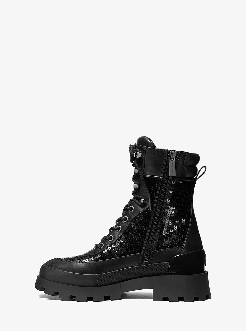 Rowan Embellished Leather Lace-Up Boot in BLACK | Michael Kors