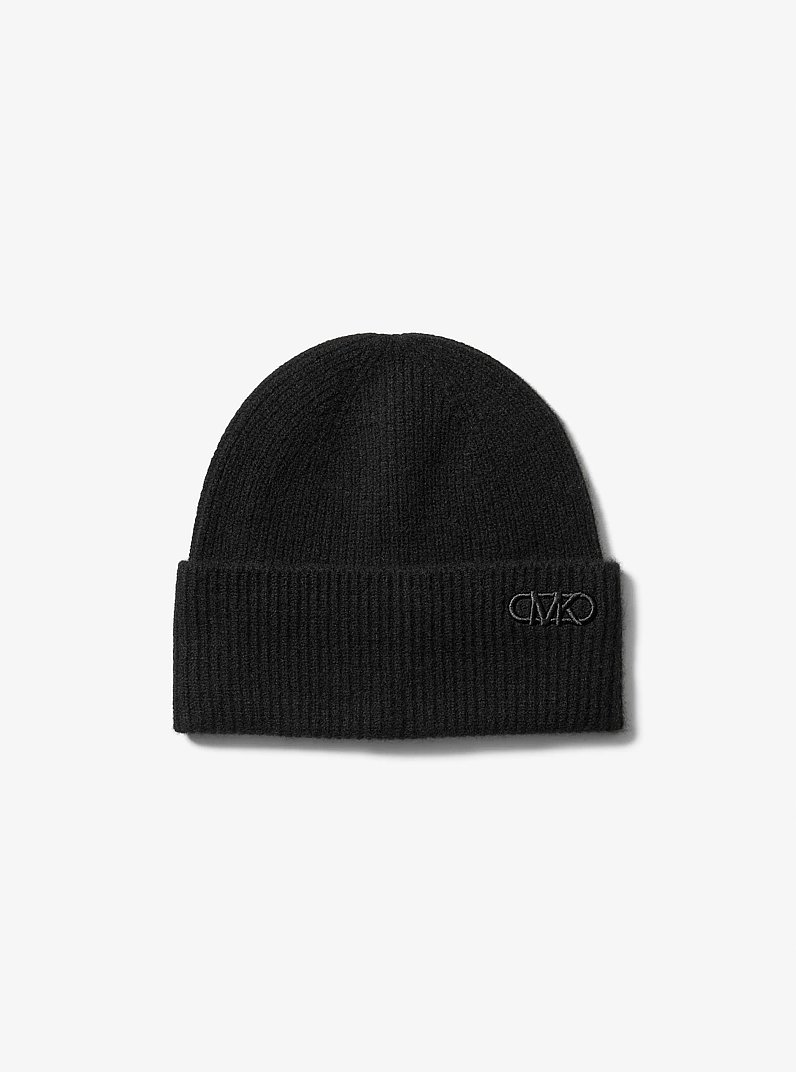 Ribbed Cashmere Beanie Hat in BLACK | Michael Kors