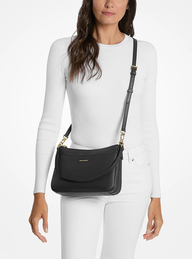 Jet Set Medium Pebbled Leather Convertible Crossbody Bag in BLACK