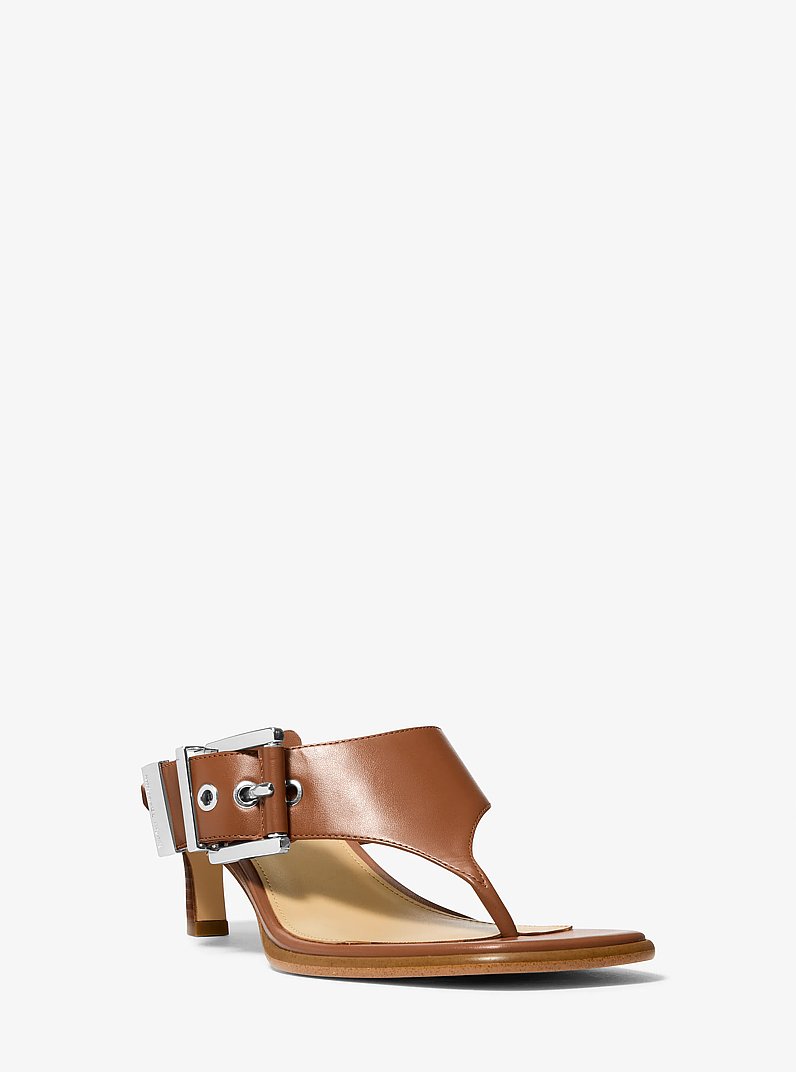 Rowen Leather Thong Sandal in LUGGAGE | Michael Kors