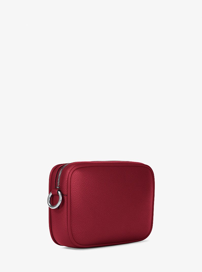 Jet Set Large Pebbled Leather Camera Crossbody Bag in MAROON | Michael Kors