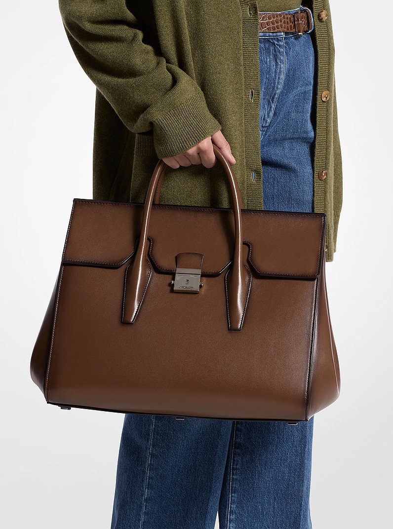 Campbell Burnished Leather Weekender Bag in COCOA | Michael Kors