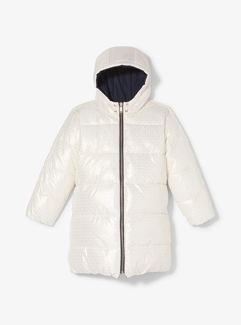 Quilted Metallic Logo Reversible Puffer Coat in CREAM | Michael Kors