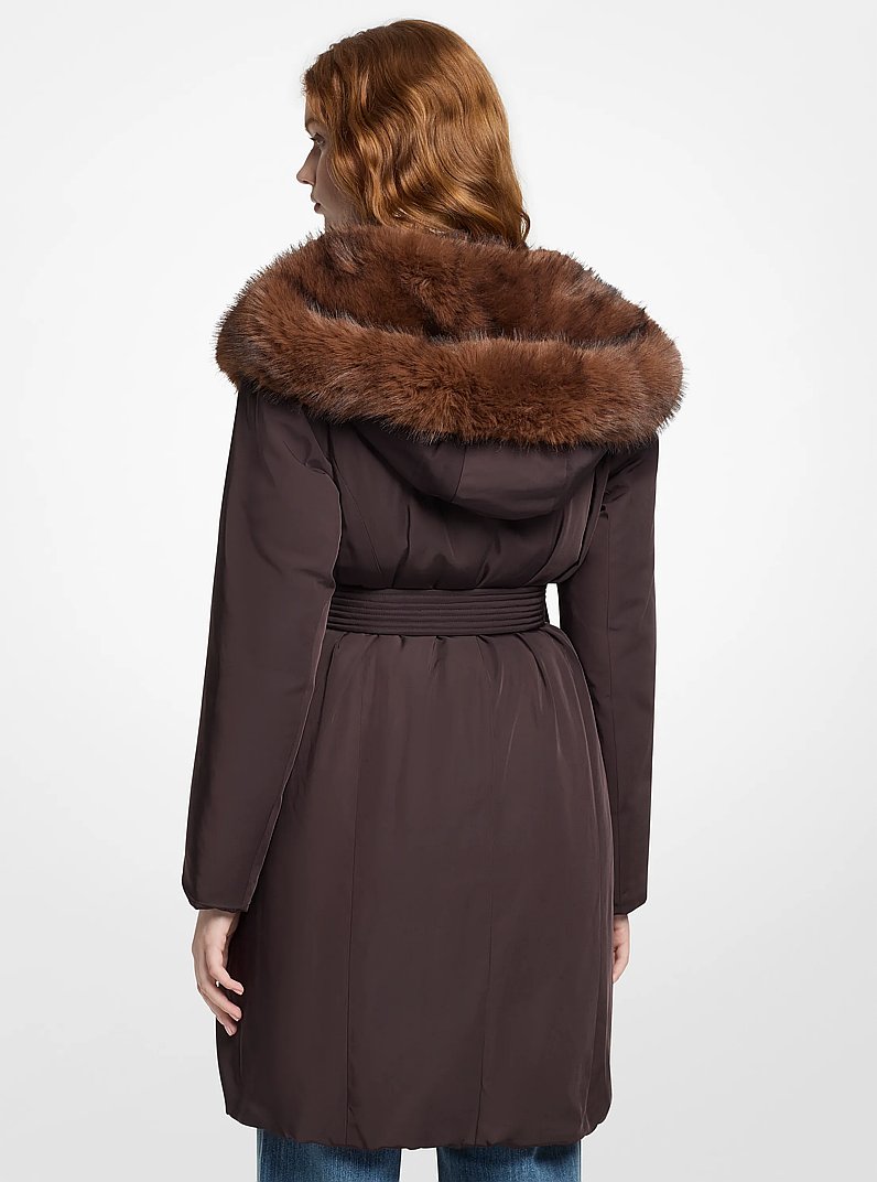 Faux Fur Trim Puffer Jacket in CHOCOLAT/CARAMEL FONC&Eacute; | Michael Kors