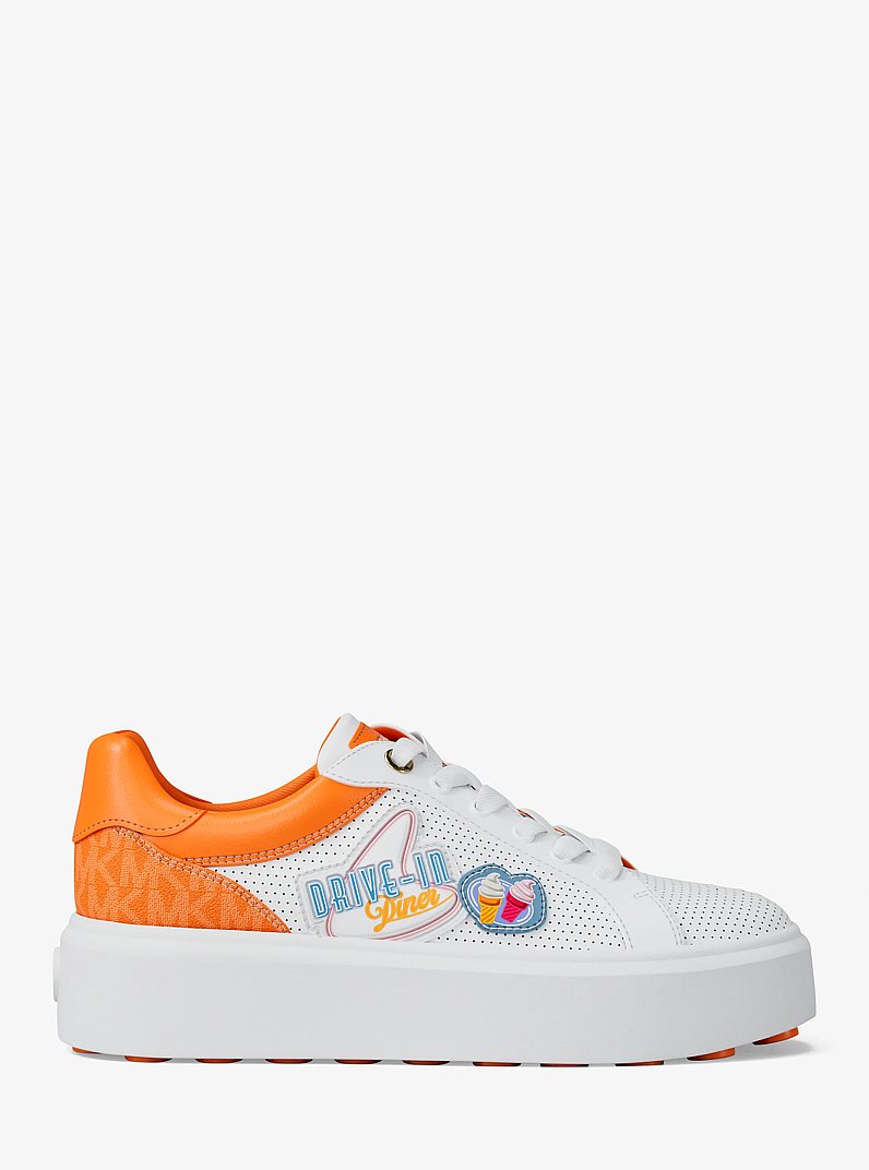 Romey Embellished Mixed-Media Sneaker in POP ORANGE MULTI | Michael Kors
