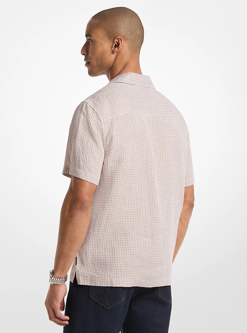 Tile Print Linen Shirt in DARK CAMEL | Michael Kors
