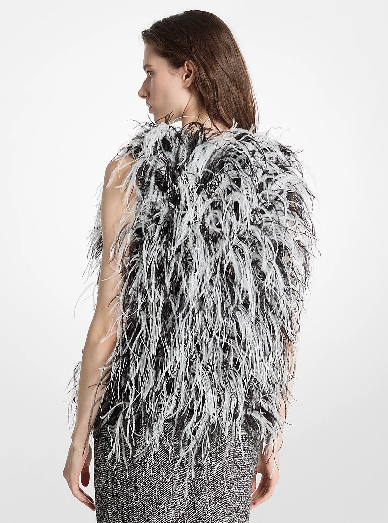 Hand-Embroidered Feather Tweed Pullover Top in BLACK/WHITE | Michael Kors