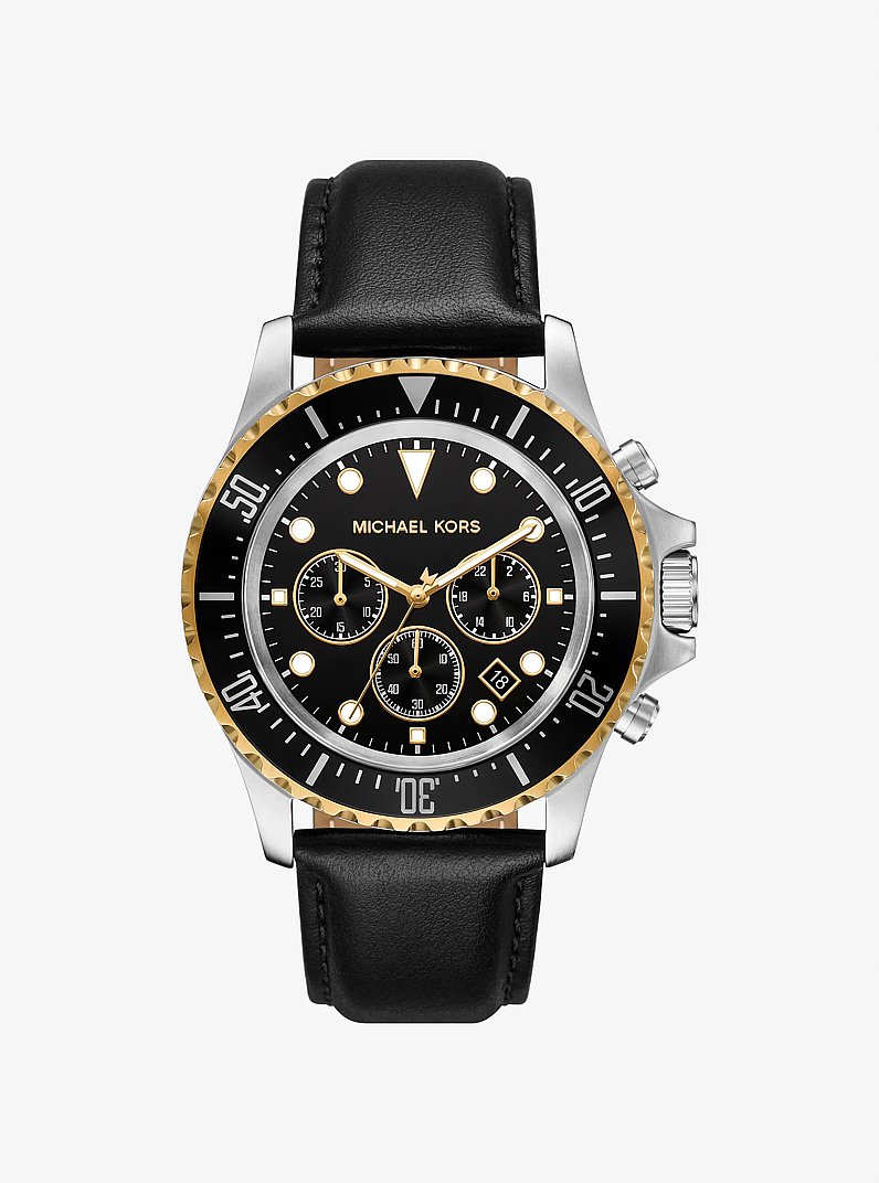 Oversized Everest Silver-Tone and Leather Watch in TWO TONE | Michael Kors