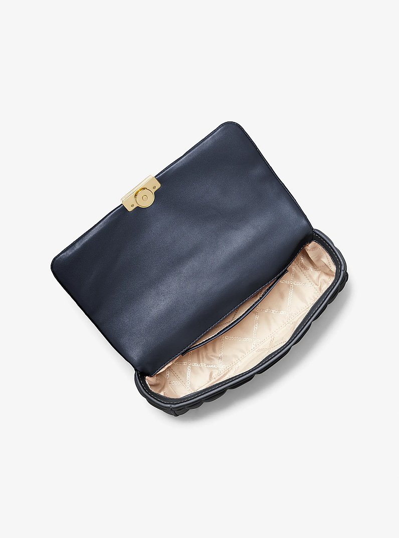 Tribeca Large Quilted Leather Shoulder Bag in NAVY | Michael Kors