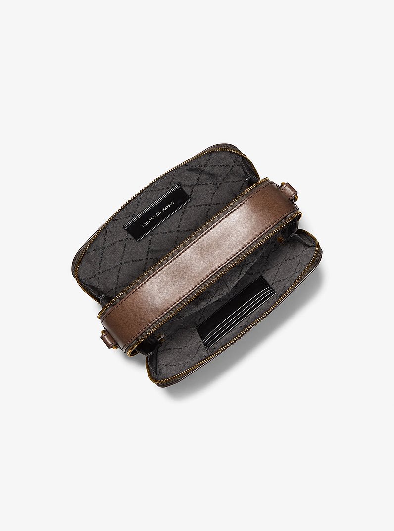 Hudson Logo Embossed Burnished Leather Crossbody Bag in CHOCOLATE | Michael Kors