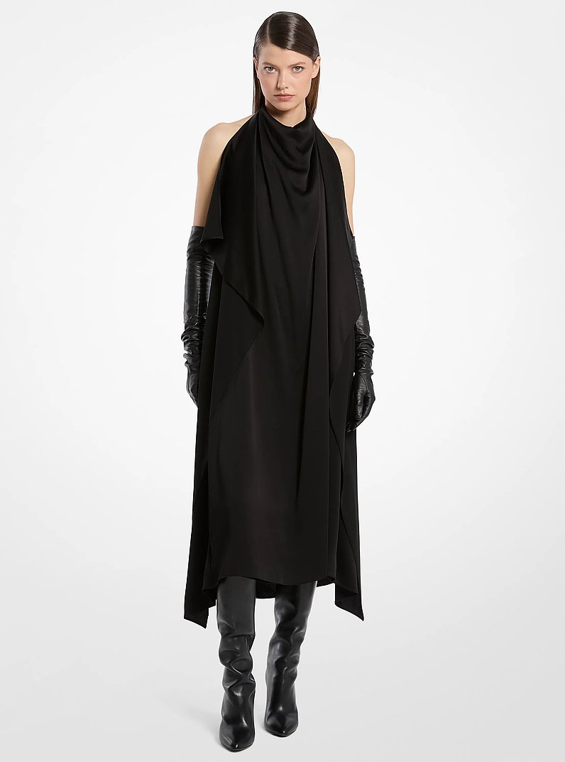 Charmeuse Scarf Halter Dress in BLACK | Michael Kors