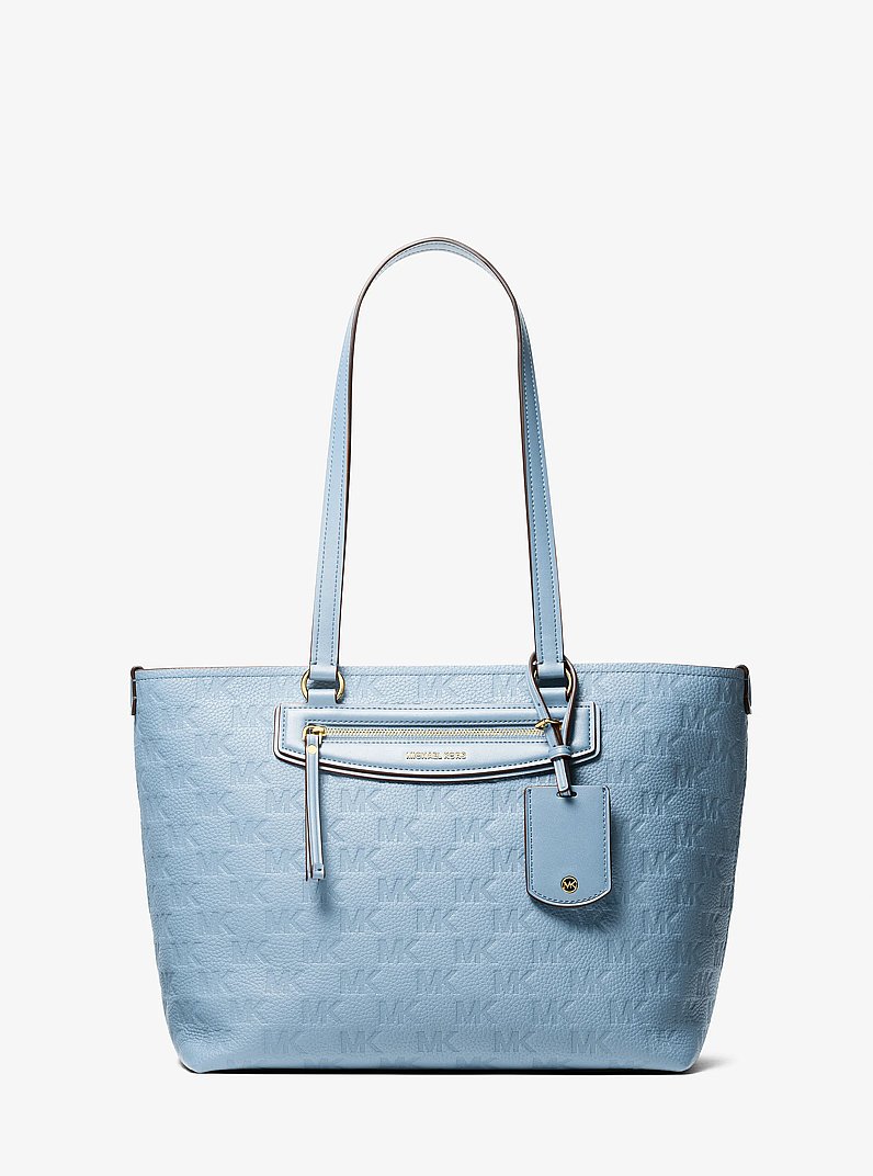 Jet Set Travel Medium Logo Embossed Leather Tote Bag in CHAMBRAY | Michael Kors