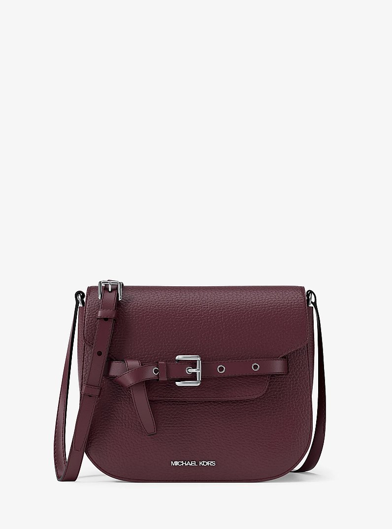 Emilia Small Pebbled Leather Saddle Crossbody Bag in OXBLOOD | Michael Kors