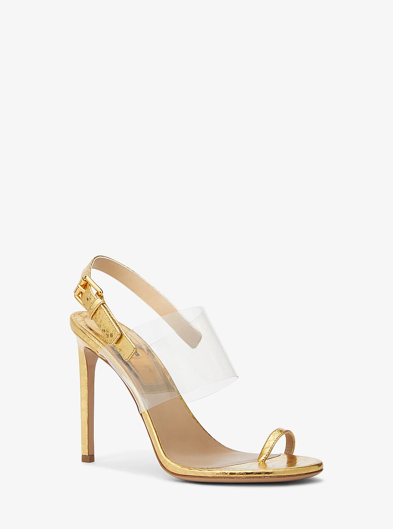 Catherine Metallic Python Embossed Leather Sandal in GOLD | Michael Kors