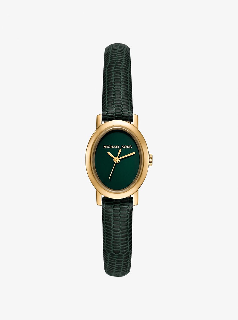 Petite Maude Gold-Tone and Lizard Embossed Leather Watch in GREEN | Michael Kors