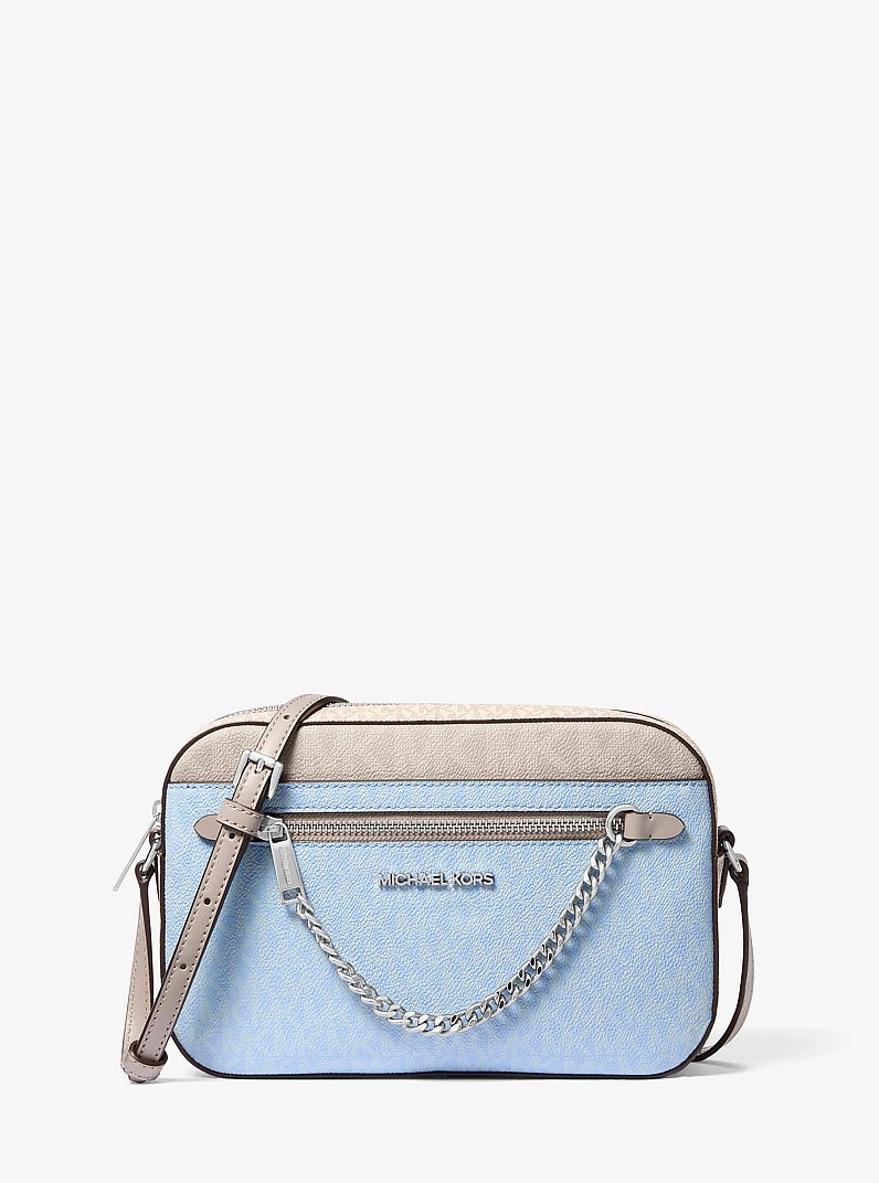 Jet Set Large Signature Logo Crossbody Bag in LT SKY MLT | Michael Kors