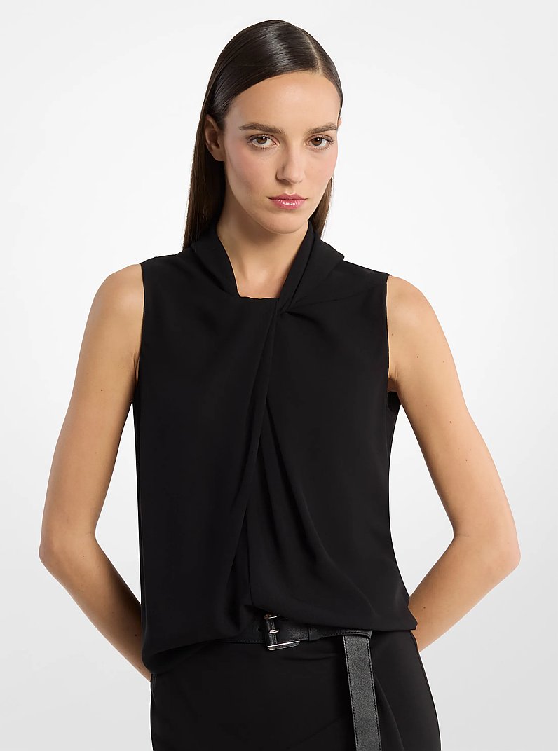 Draped Wool Crepe Sleeveless Blouse in BLACK | Michael Kors