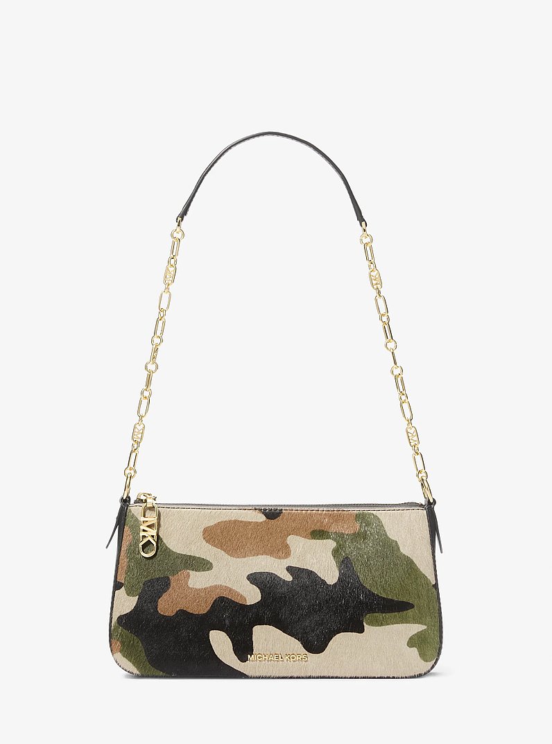 Empire Medium Camouflage Print Calf Hair Chain-Link Pochette in Smoky Olive Multi | Michael Kors
