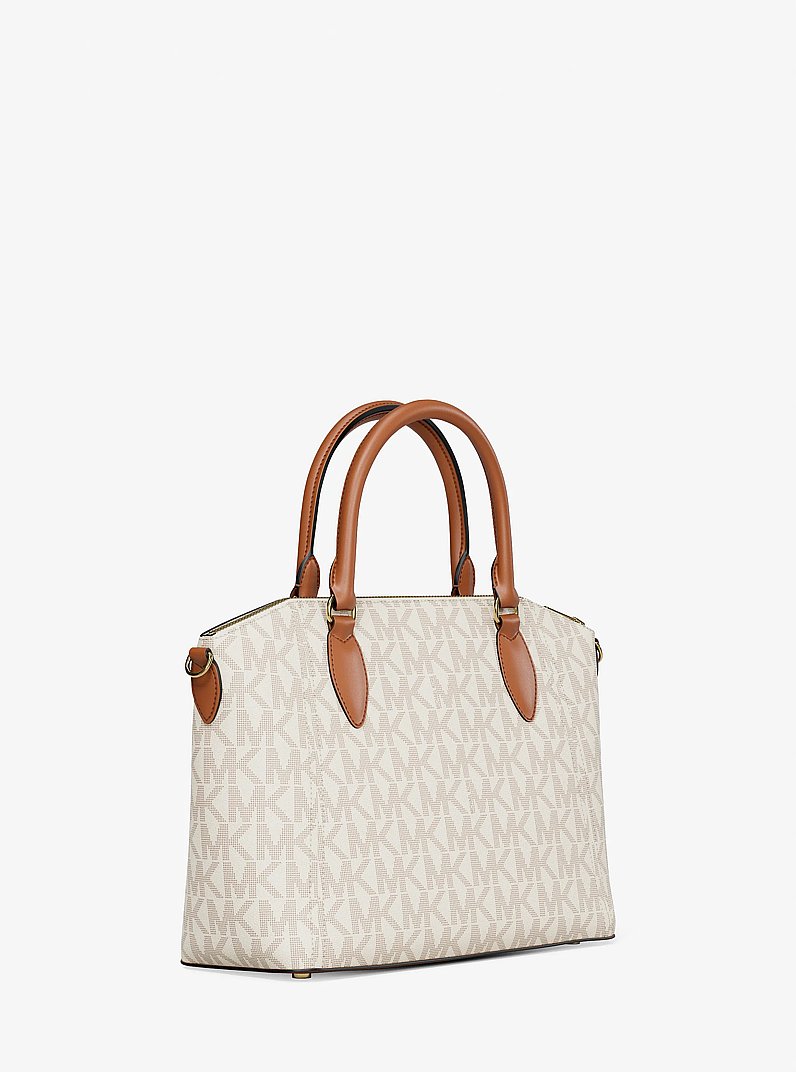 Sienna Medium SIgnature Logo Satchel in VANILLA/LUGGAGE | Michael Kors
