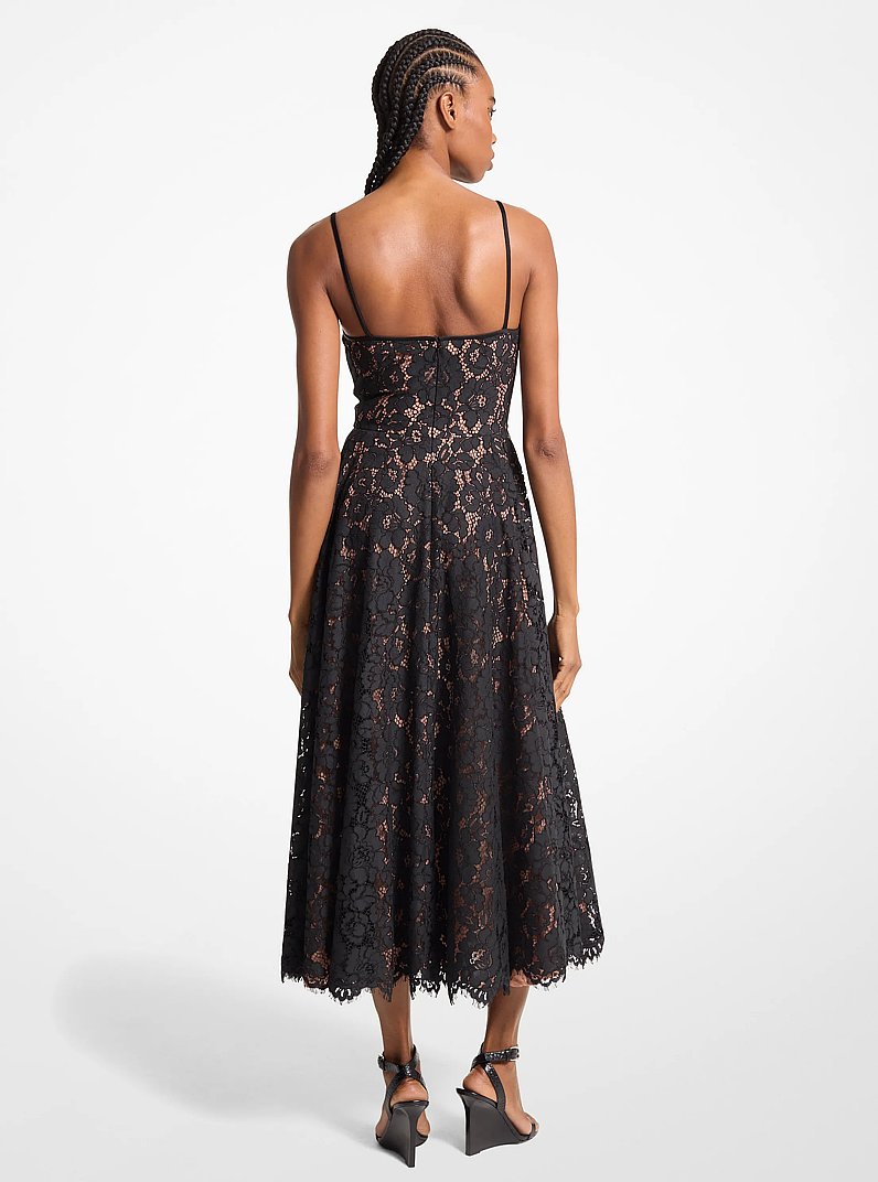 Floral Lace Midi Dress in BLACK | Michael Kors