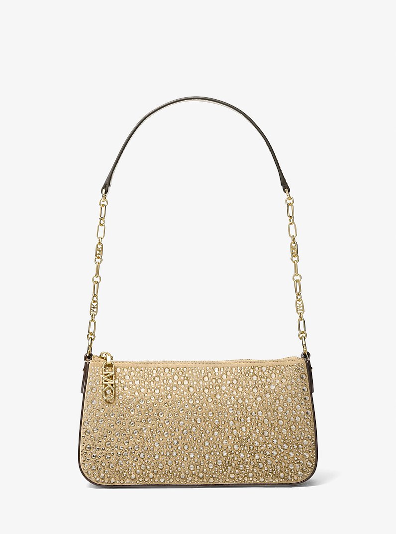 Empire Medium Embellished Suede Chain-Link Pochette