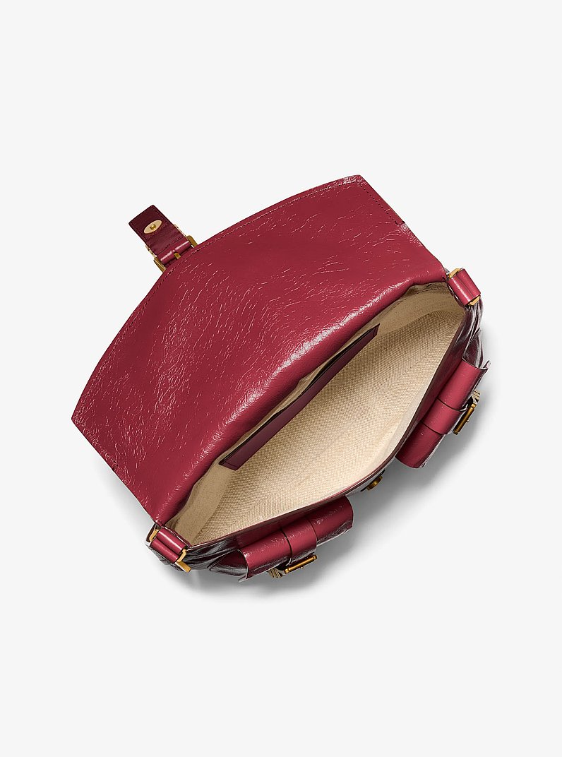 Darrington Large Crackled Leather Shoulder Bag in DEEP RED | Michael Kors