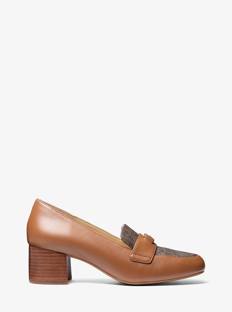 Mindy Flex Leather and Signature Logo Loafer in LUGGAGE MULTI | Michael Kors