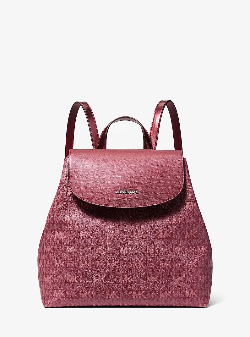 Maya Medium Signature Logo Backpack in MAROON | Michael Kors