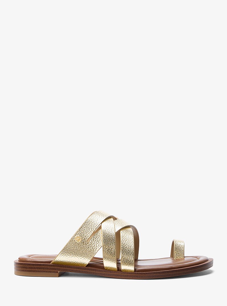 Nora Metallic Pebbled Leather Sandal in PALE GOLD | Michael Kors